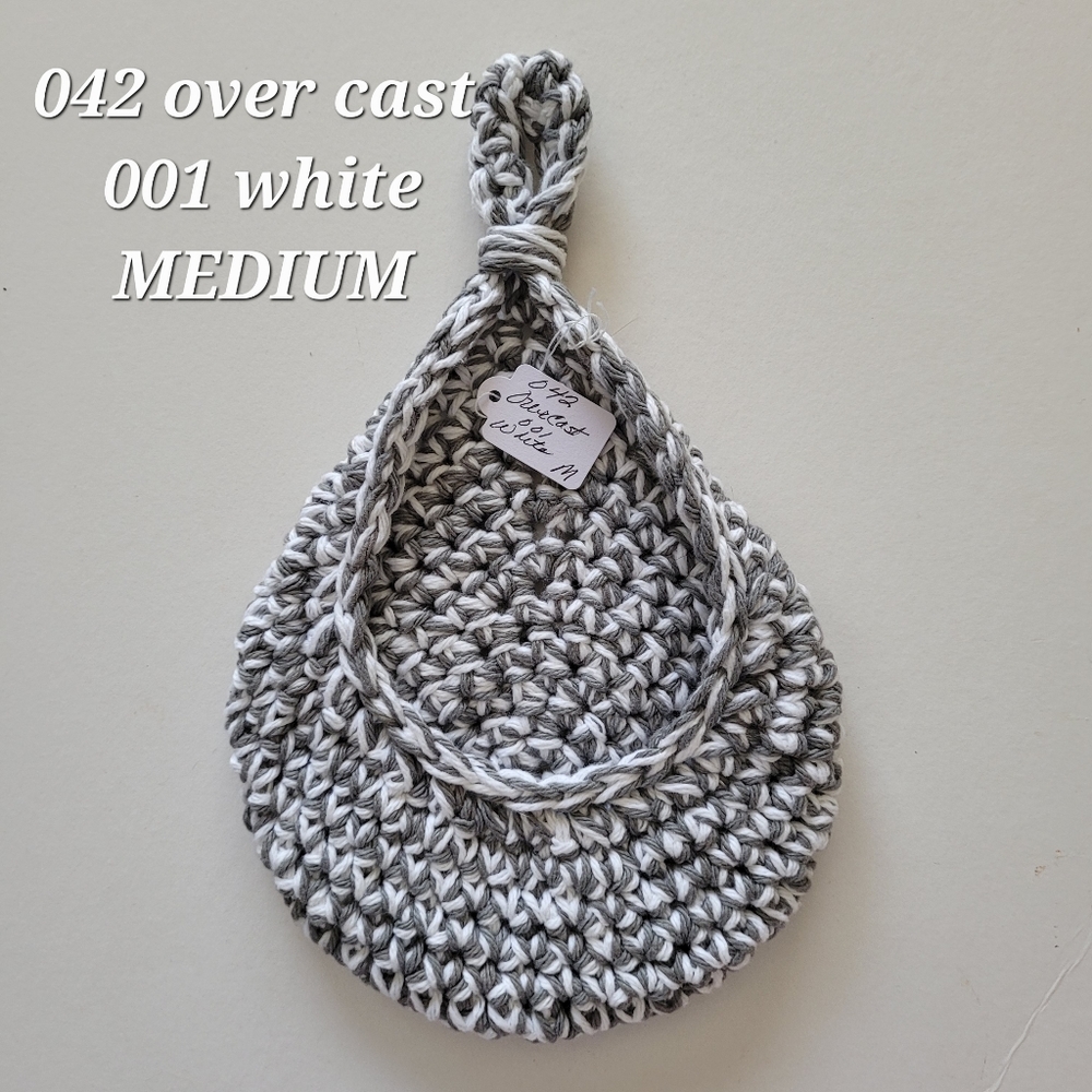 MEDIUM 042 OVERCAST 001 WHITE HANDMADE CROCHETED  HANGING WALL BASKET 2…